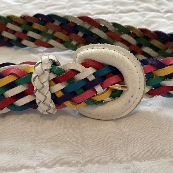 VINTAGE 90s Rainbow Braided Genuine Leather 30-34” Waist Belt Boho Pride - Picture 5 of 9